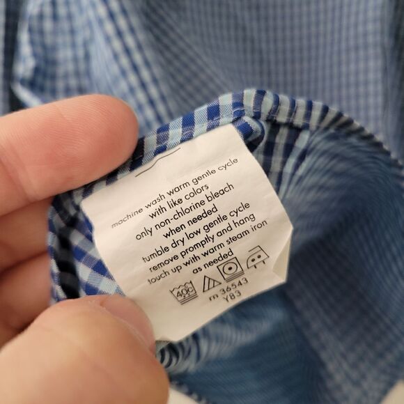 Kenneth Cole New York Blue Gingham Button Down Shirt Slim Fit Non Iron 17 1/2 34 - Picture 5 of 8